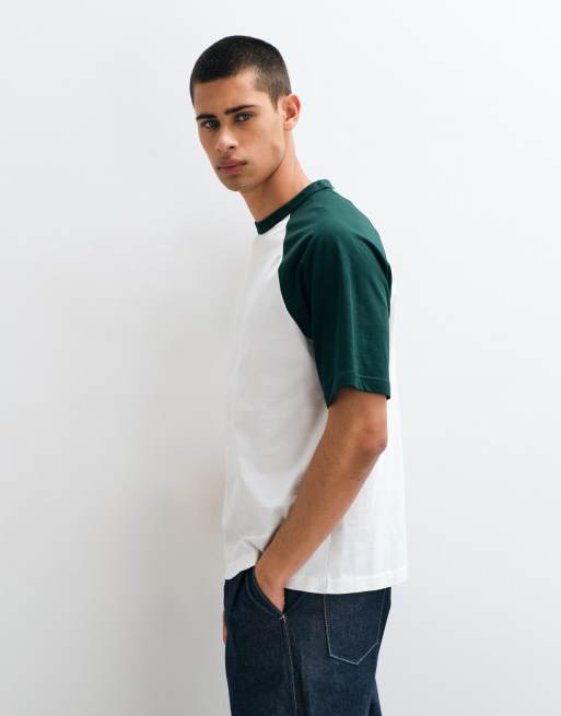 ONLY & SONS Raglan-T-Shirt mit Kontrast in Weiß und Grün, 2 von 5