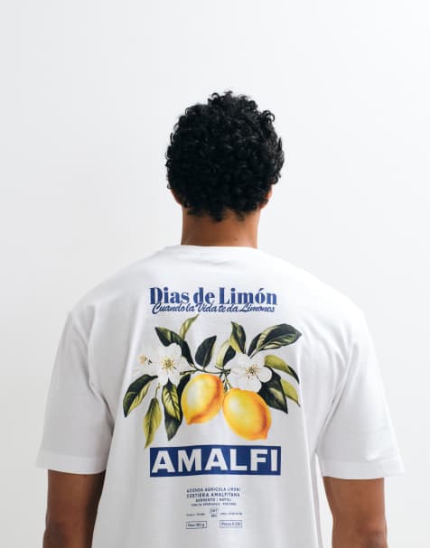 ONLY & SONS - Råhvid T-shirt med 'Amalfi'-print på ryggen og afslappet pasform - view 1