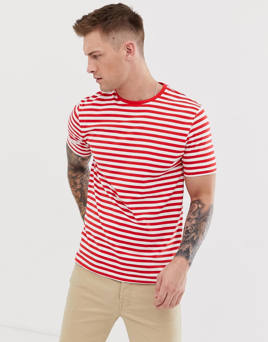 Only & Sons – Randig t-shirt med kort ärm-Röd