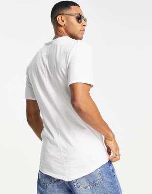 Only & Sons Raw Edge Longline Curve Hem T-shirt In White