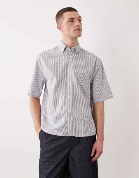 Only & Sons - Recht gestreept Oxford overhemd in wit en blauw - view 1