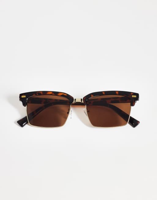 ONLY & SONS - Rechthoekige zonnebril in tortoise met bruine tint, 3 van 3