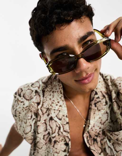 Only Sons rectangle retro sunglasses in green ASOS