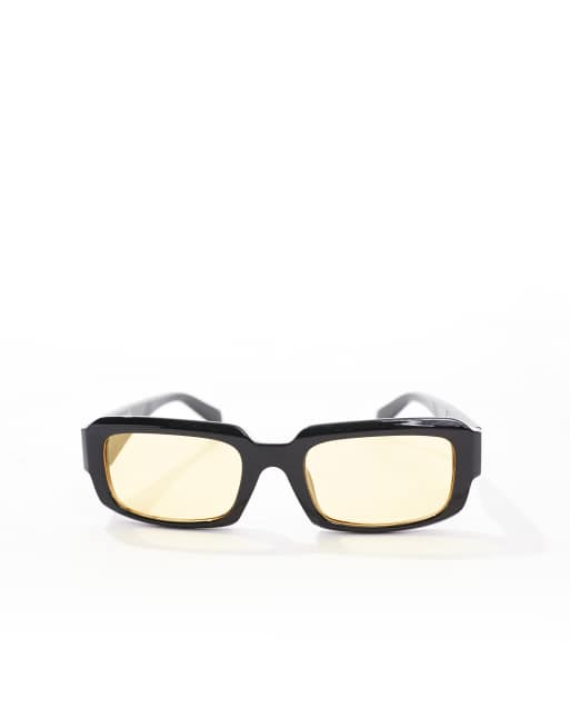 ONLY SONS rectangle sunglasses with yellow lens in black