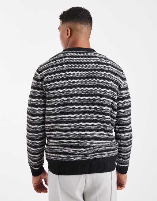 ONLY & SONS regular fit crew neck open knit jumper in mono stripe, 3 of 5