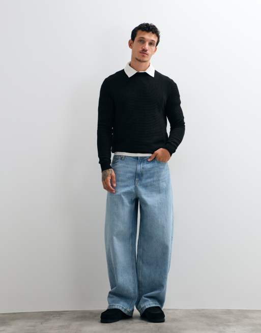 ONLY & SONS regular fit crew neck texture knit in black, 2 of 5