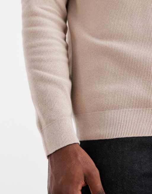 ONLY & SONS - Regular-fit gebreide trui met wafelpatroon in taupe, 5 van 5