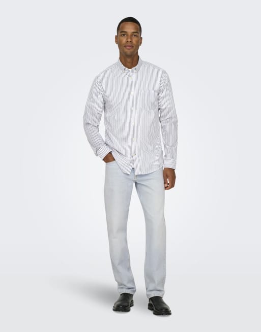 Only & Sons - Regular-fit jeans van gebleekt denim in lichtblauw