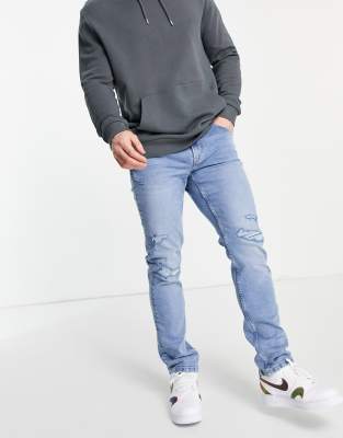 Only & Sons Regular Fit Jeans With Rips In Blue