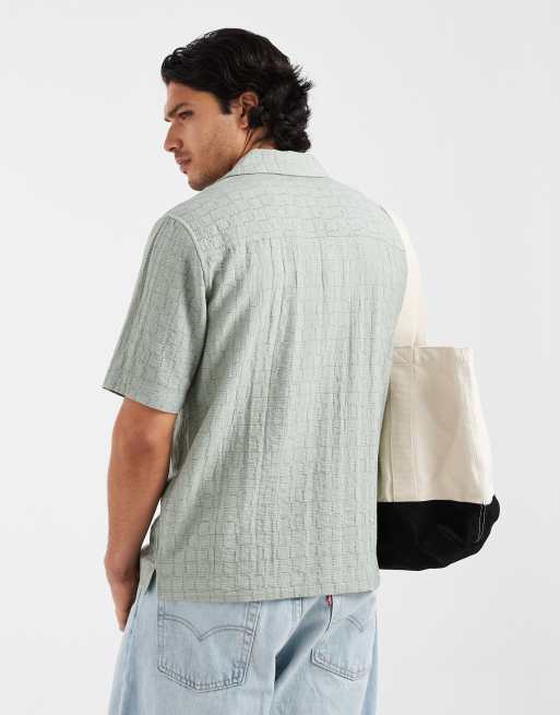 ONLY & SONS - Regular-fit overhemd met textuur en resortkraag in licht saliegroen, 5 van 5