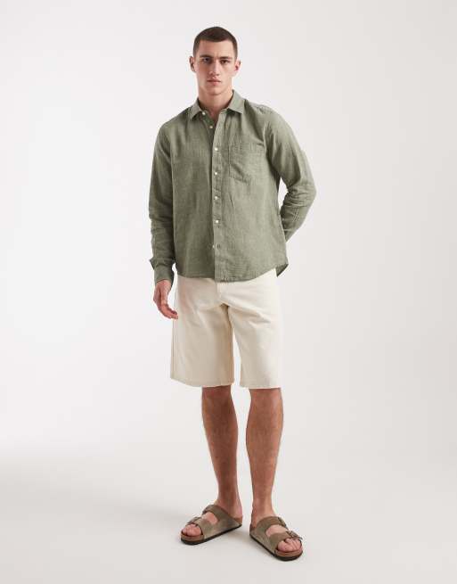 Only & Sons - Regular-fit overhemd van linnenmix met lange mouwen in saliegroen, 2 van 5
