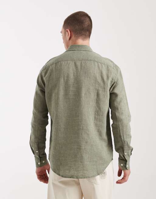 Only & Sons - Regular-fit overhemd van linnenmix met lange mouwen in saliegroen, 3 van 5