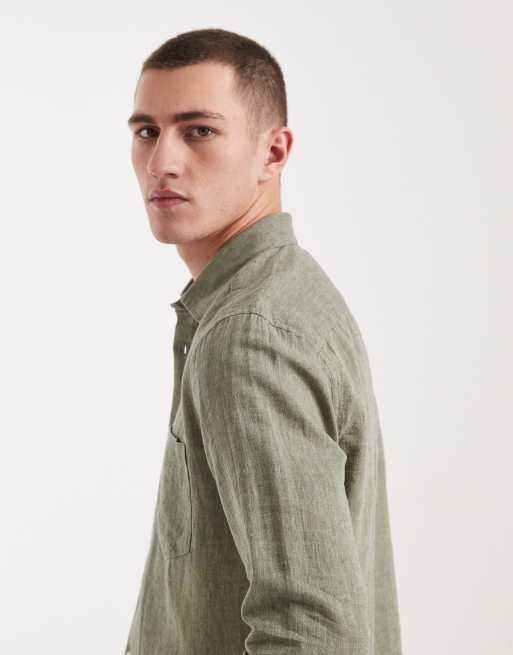 Only & Sons - Regular-fit overhemd van linnenmix met lange mouwen in saliegroen, 4 van 5