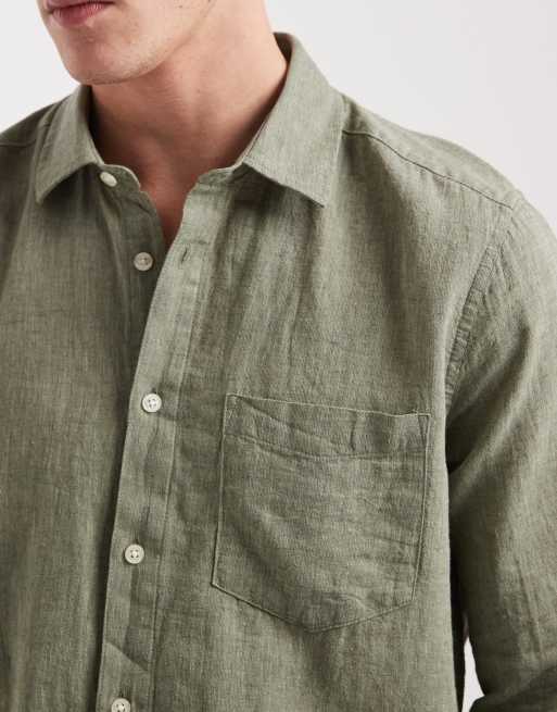 Only & Sons - Regular-fit overhemd van linnenmix met lange mouwen in saliegroen, 5 van 5