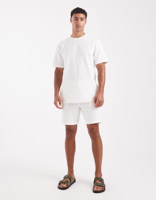 Only & Sons Regular Fit Seersucker T-shirt In White
