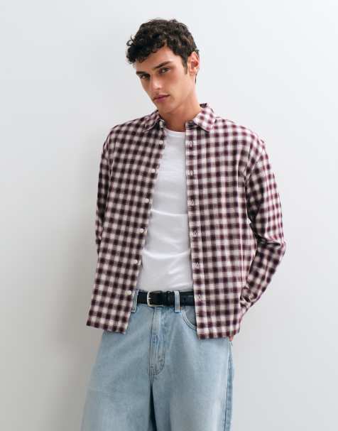 ONLY & SONS regular fit shirt in small burgundy check - view 1