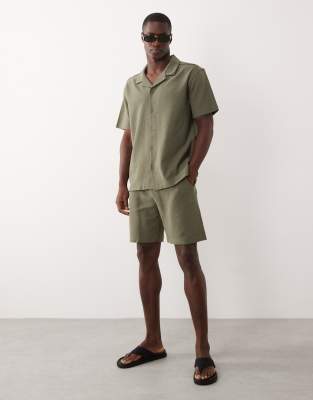 Only & Sons Relaxed Fit Shirt Co-ord With Resort Collar In Green