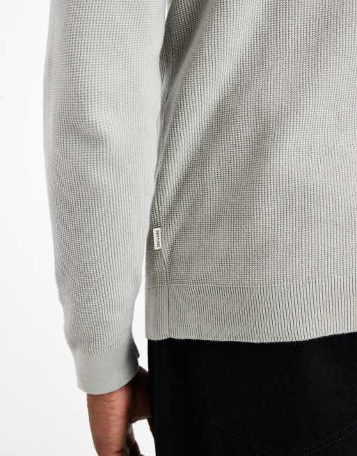 ONLY & SONS – Regular-Fit-Strickpullover in Hellgrau mit Waffelmuster, 5 von 5