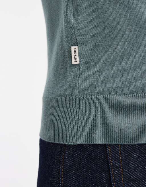 ONLY & SONS – Regular-Fit-Strickpullover in Petrol mit Rundhalsausschnitt, 4 von 5