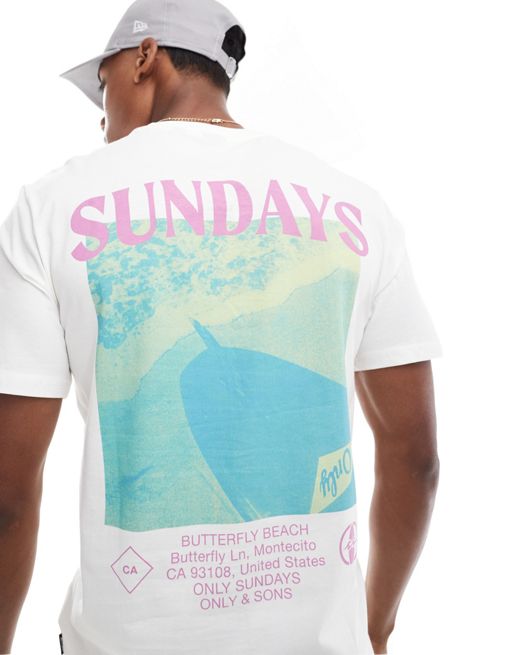 ONLY & SONS regular fit t-shirt with Sunday back print in white