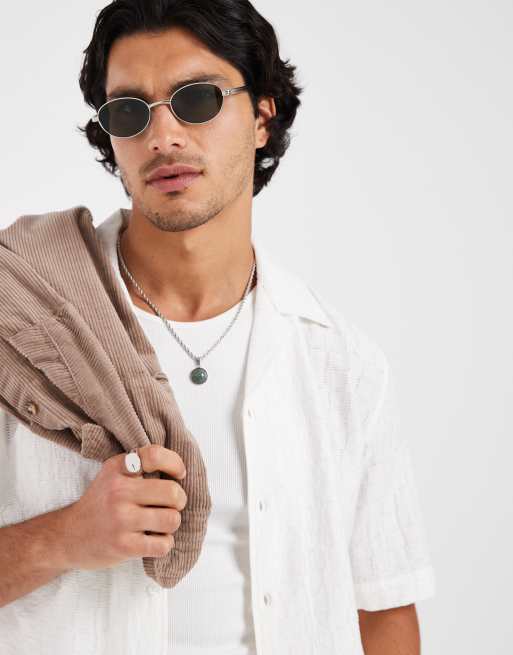 ONLY & SONS regular fit textured shirt with resort collar in white, 5 of 5