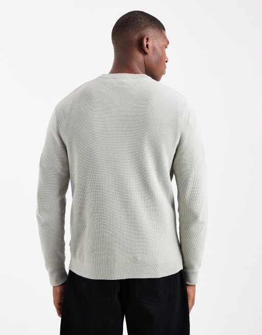 ONLY & SONS regular fit waffle knit jumper in light grey, 3 of 5