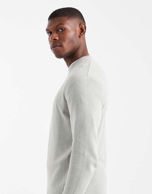 ONLY & SONS regular fit waffle knit jumper in light grey, 4 of 5