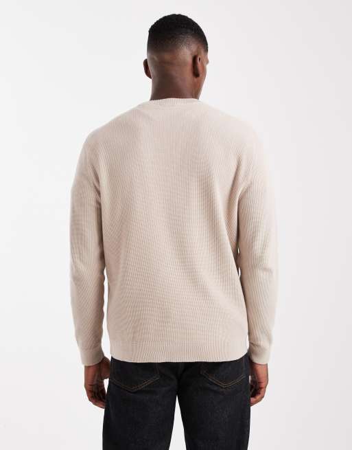 ONLY & SONS regular fit waffle knit jumper in taupe, 3 of 5