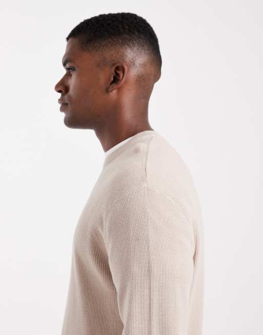 ONLY & SONS regular fit waffle knit jumper in taupe, 4 of 5