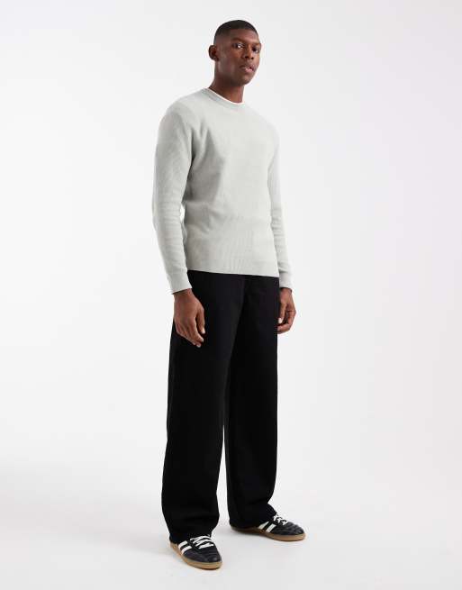 ONLY & SONS regular fit waffle knit sweater in light gray