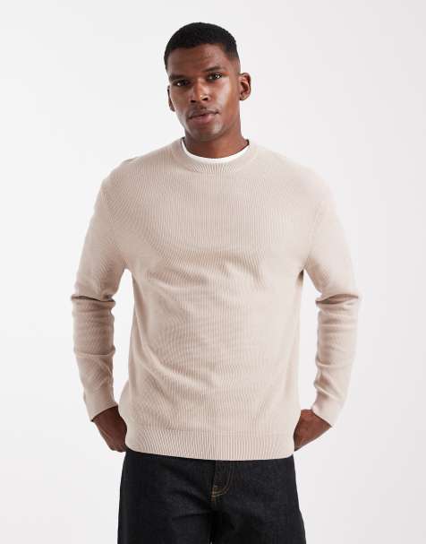 ONLY & SONS regular fit waffle knit sweater in taupe - view 1
