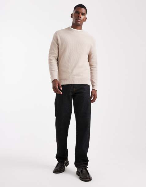 ONLY & SONS regular fit waffle knit sweater in taupe - view 1