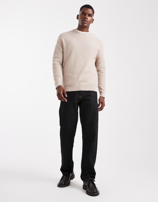 ONLY & SONS regular fit waffle knit sweater in taupe
