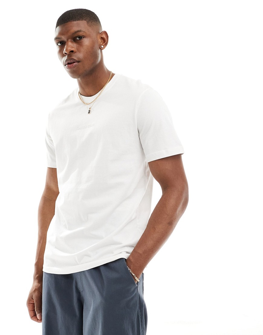 ONLY & SONS regular t-shirt with tonal logo in white