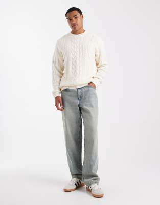 Only & Sons Relaxed Cable Knit In White