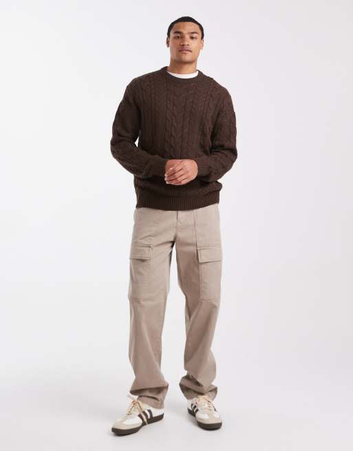 ONLY & SONS - Pull décontracté en maille torsadée - Marron foncé