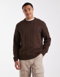[ONLY & SONS] ONLY & SONS relaxed cable knit jumper in dark brown XS Demitasse