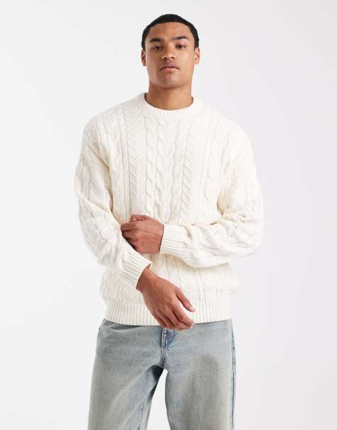 ONLY & SONS relaxed cable knit sweater in cream - view 1