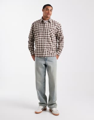 Only & Sons Relaxed Crop Long Sleeve Shirt In Brown