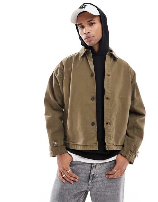 ONLY & SONS relaxed drop shoulder jacket in khaki | ASOS