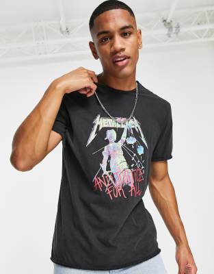 Only & Sons relaxed fit band t-shirt with Metallica print in charcoal