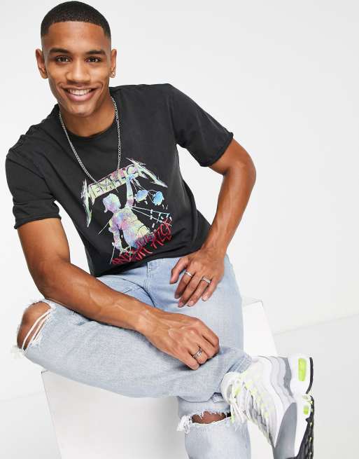 Only & Sons relaxed fit band T-shirt with Metallica print in charcoal, 2 of 4