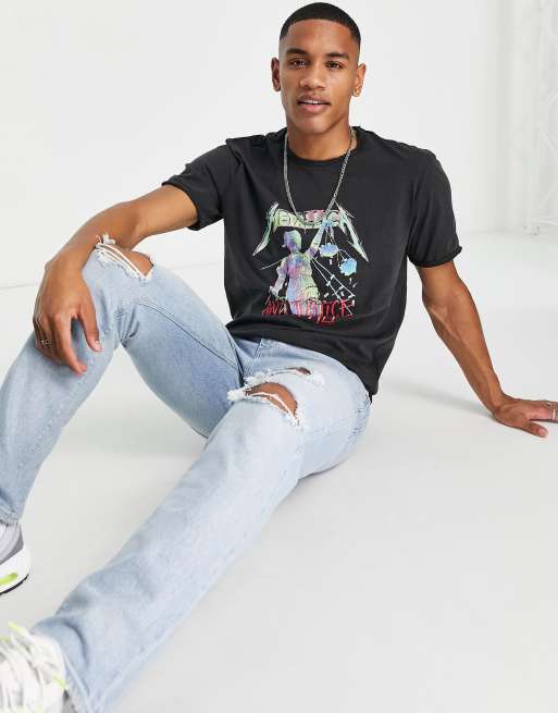 Only & Sons relaxed fit band T-shirt with Metallica print in charcoal, 3 of 4