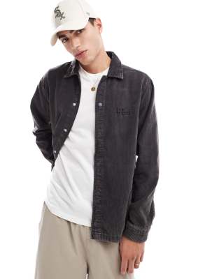 relaxed fit cord overshirt in charcoal-Gray