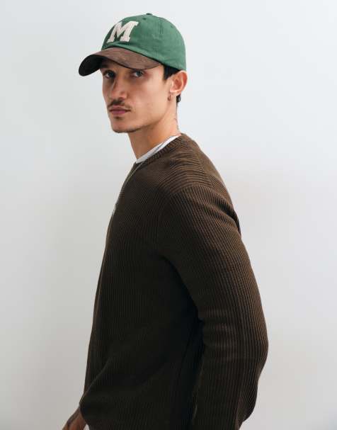 ONLY & SONS relaxed fit crew neck knit jumper in brown - view 1