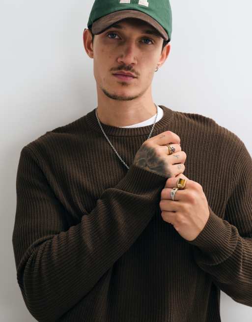 ONLY & SONS relaxed fit crew neck knit jumper in dark green, 2 of 5
