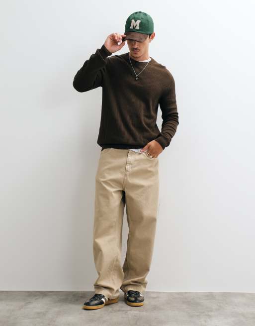 ONLY & SONS relaxed fit crew neck knit sweater in dark green, 3 of 5
