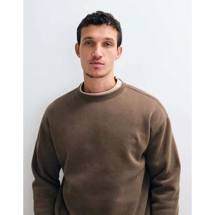 トップス OVY Pigment Crew Neck Sweat (brown) ONLY & SONS relaxed fit crew neck sweatshirt in washed brown