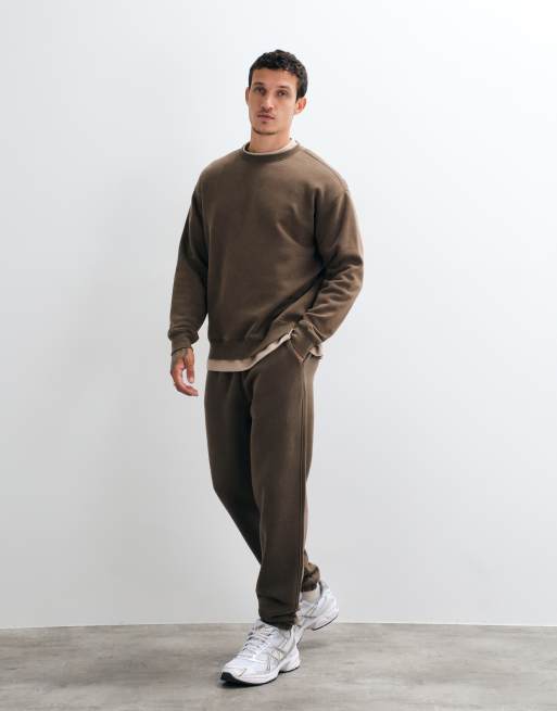 ONLY & SONS relaxed fit crew neck sweatshirt in washed brown - part of a set, 2 of 5