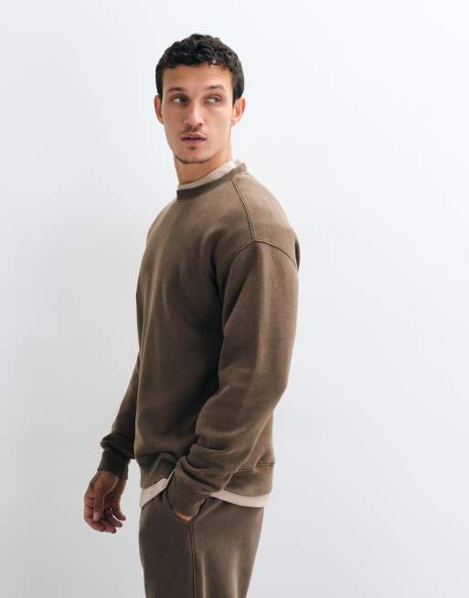 ONLY & SONS relaxed fit crew neck sweatshirt in washed brown - part of a set, 3 of 5